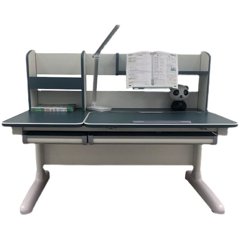 欧童简约可升降实l木儿童学习桌椅套装沉静蓝儿童书桌小学生课桌