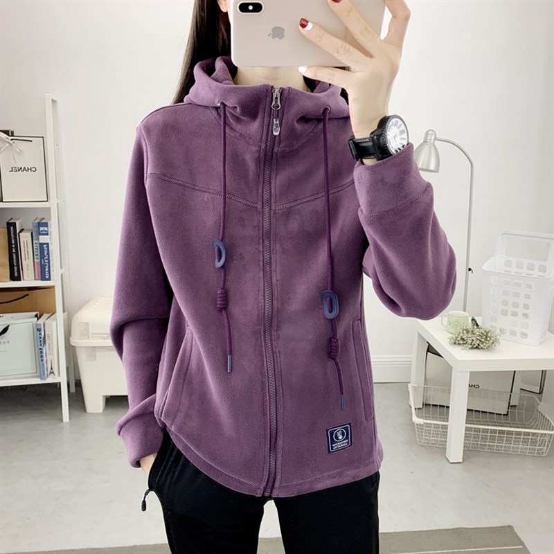 5316外套女户外抓绒衣保暖加厚连帽开衫弹力加绒内胆秋冬绒衣男