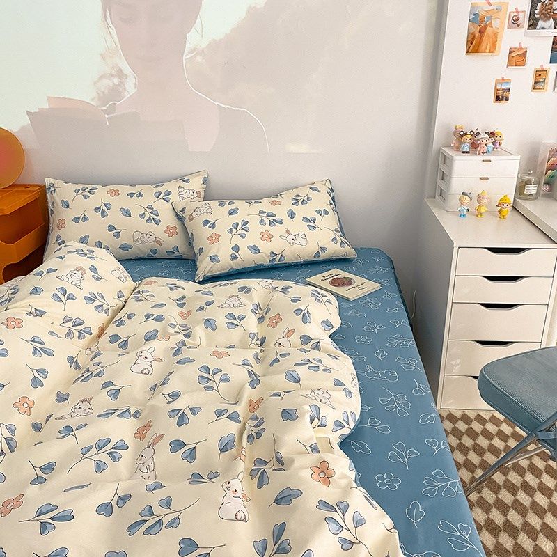 月亮睡了简约兰兰兔全棉四件套卡通花卉学生床单被套纯棉儿童床品,床上用品,床品套件/四件套/多件套,淘宝优惠券,粉丝福利购,淘宝优惠卷