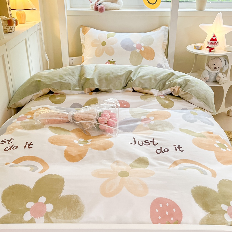 夏天寝室牀单g被罩被套100纯棉学生宿舍1米2牀上用品三件套牀笠款