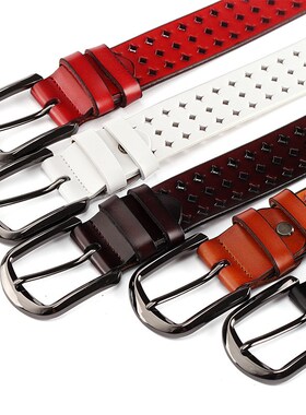 新款时尚镂空休闲针扣牛皮腰带潮皮带女款真皮百搭裤带女商务