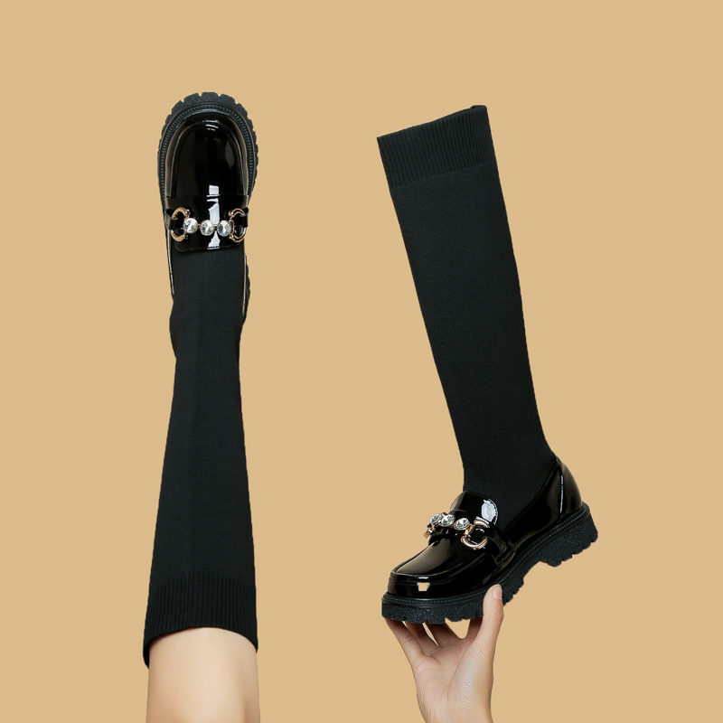 女童长靴单靴2023春秋冬儿童袜靴大童公主走秀演出小女孩高筒靴子