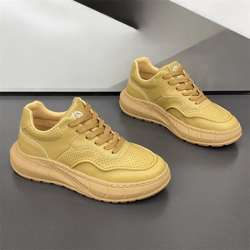 潮牌真皮透气低帮滑板鞋男2023新款男鞋I时尚百搭厚底轻便运动休