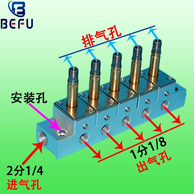 气动3V1-06常闭型带排气功能单电控开关通断多路式电磁阀岛组