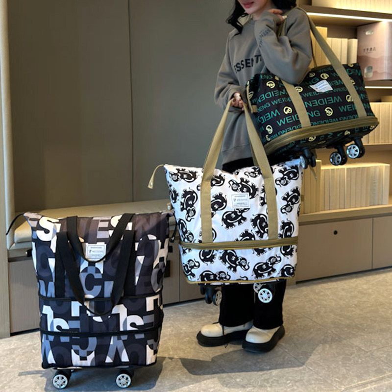 带滑轮有轮子的旅行包大容量万向轮女折叠可扩展多功能手提行李袋