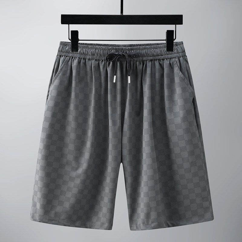 棋盘格冰丝短裤男高弹薄款凉感外穿五分裤宽松休闲直筒大码中裤子,男装,短裤,淘宝优惠券,粉丝福利购,淘宝优惠卷