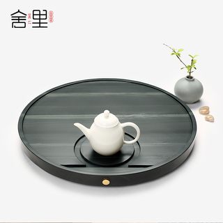 极速天然整块乌金石头茶盘家用简约现代轻奢圆形小茶台干泡台茶海