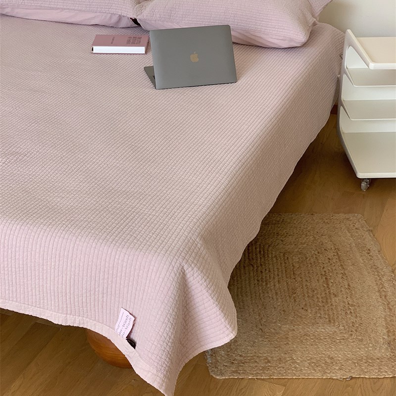 韩系流苏全棉绗缝床盖三件套温柔素色夹棉榻榻米垫子纯棉床单夏被