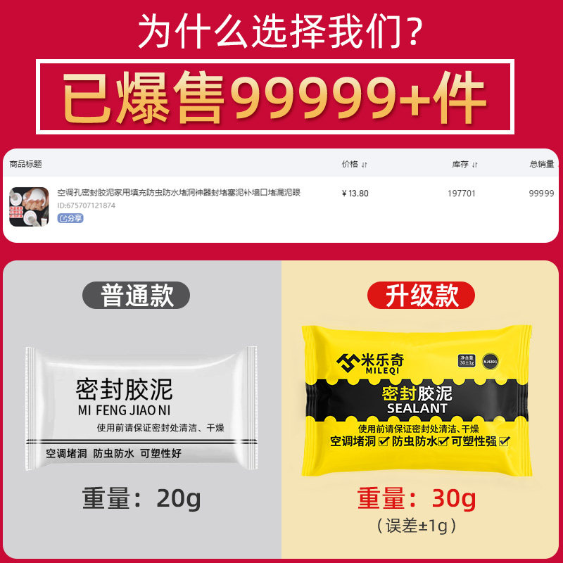 堵洞密封胶泥空调口封堵橡皮泥洞孔堵塞泥下水道密封泥防水防霉,标准件/零部件/工业耗材,密封胶泥,淘宝优惠券,粉丝福利购,淘宝优惠卷