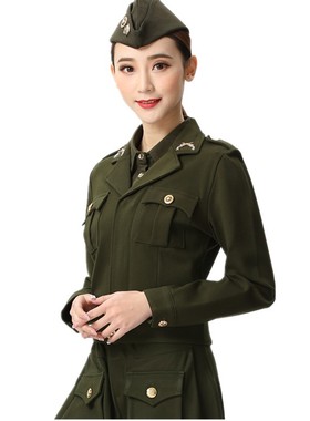 正品水兵舞服装女列宁装水冰舞短外套春秋冬套装列宁服军绿色演出