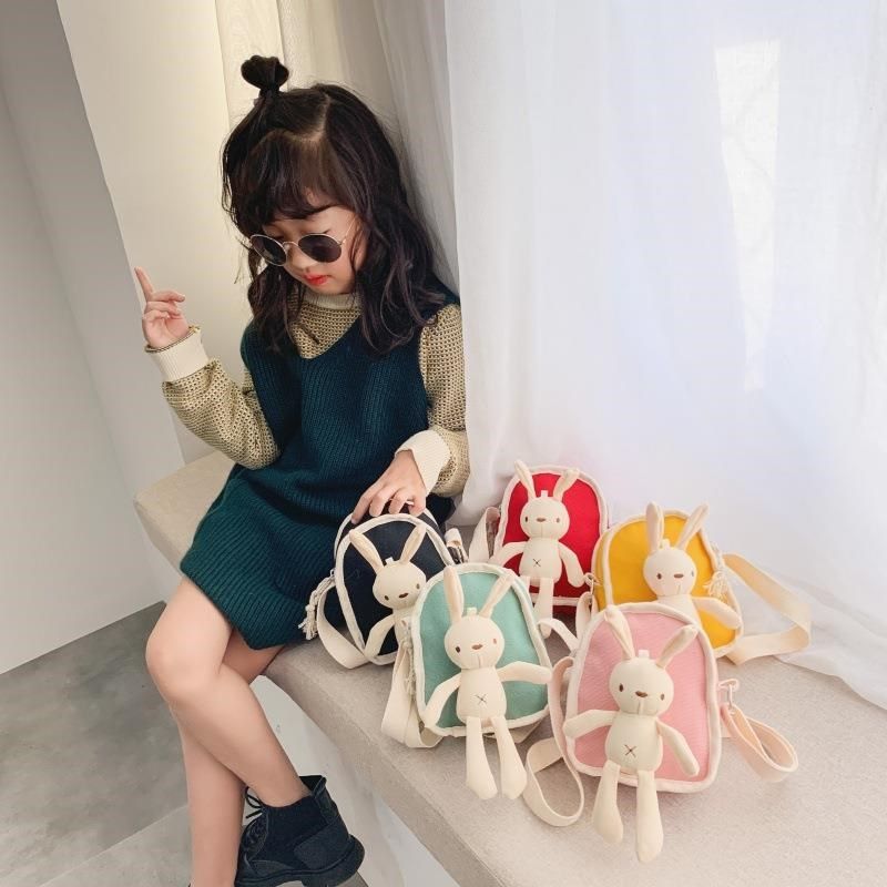 新款儿童可爱小兔帆布斜挎小包2023夏季新款小孩子包包少女包包手
