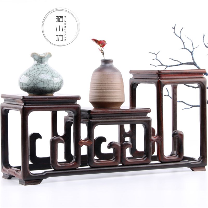 红酸枝高低明式博古架 木雕工艺品展示架多宝格花盆.景花架底座