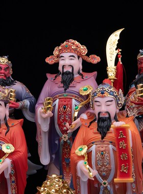 五路财神爷像聚宝盆柴王爷关羽赵公明王亥比干大五路财神佛像摆件