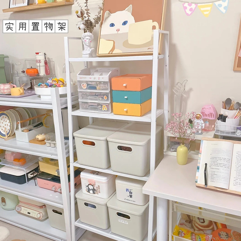 ins风书架置物架落地卧室家用简约现代铁艺收纳展示客厅梯形架子