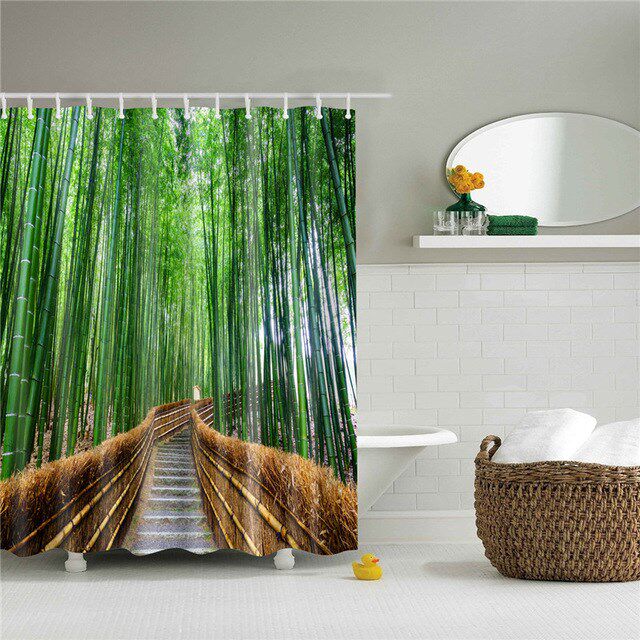 Shower Curtains Polyester-Fabric Forest-Trees Hooks-Accessor