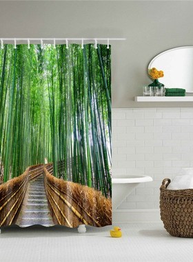Shower Curtains Polyester-Fabric Forest-Trees Hooks-Accessor