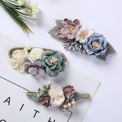 推荐3Pcs/Lot Artificial Flower Baby Headband Newborn Boy Gir