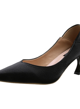 黑色高跟鞋女2021新款秋季网红细跟软皮百M搭软底超软上班职业单