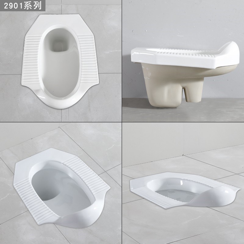 带挡头大便器蹲坑防m滑防溅水蹲便器自洁釉面带挡板带存水弯前排
