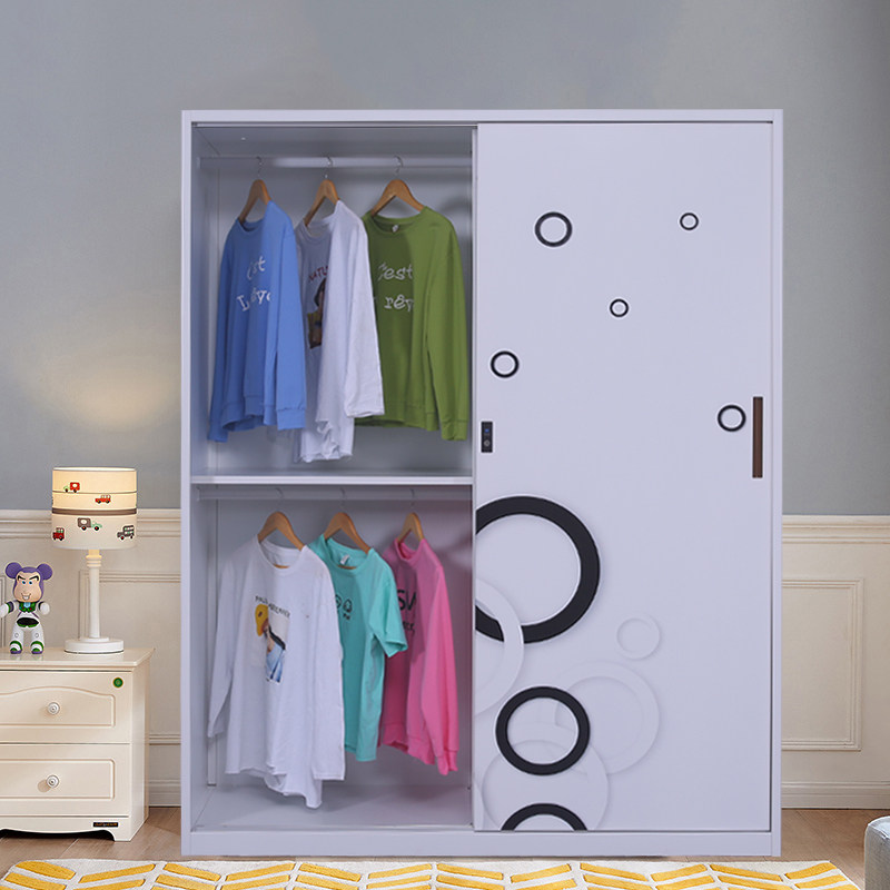 推拉纳铁移大衣柜家用被褥柜滑皮门阳台储物柜环保儿童印花收门柜