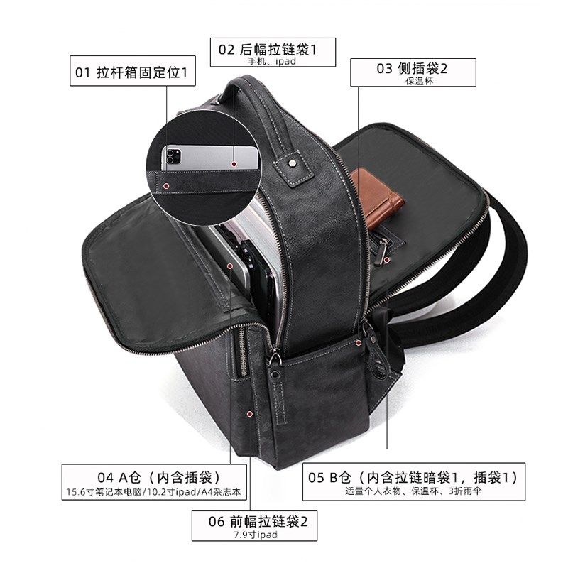 背包男士2024新款商务皮质简约电脑包男防水旅行包男款通勤双肩包