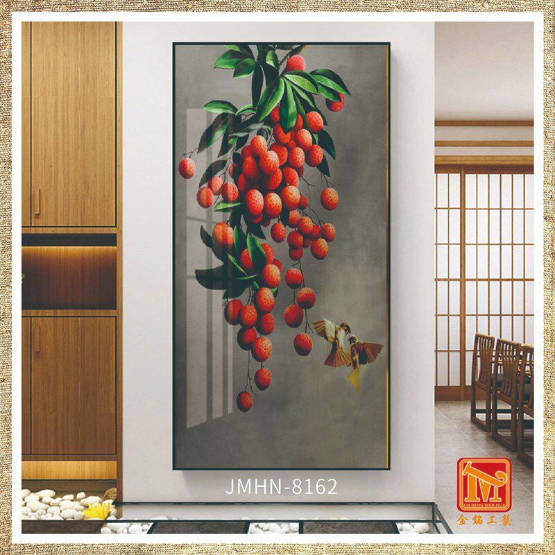 中式花鸟钢化晶瓷画入户玄关装饰画新中式走廊过道楼梯客厅背景花
