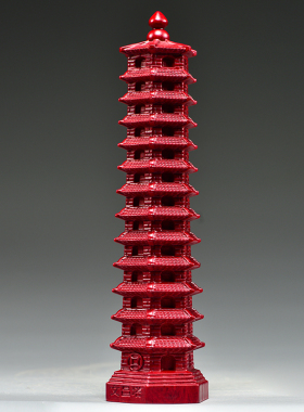 红色木雕十三层文昌塔摆件实木13层文昌塔客厅玄关书房装饰工艺品