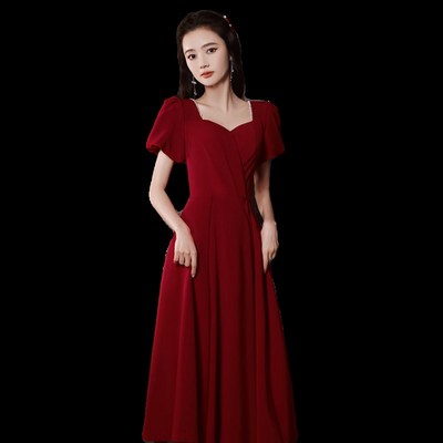 2024敬酒服新娘小个子平时可穿订婚连衣裙红色礼服女回门便装显瘦