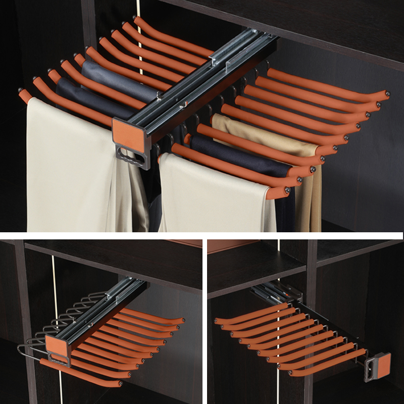 防滑裤架伸缩衣柜家用内置滑轨抽拉式柜内顶侧装拉篮多功能裤抽架