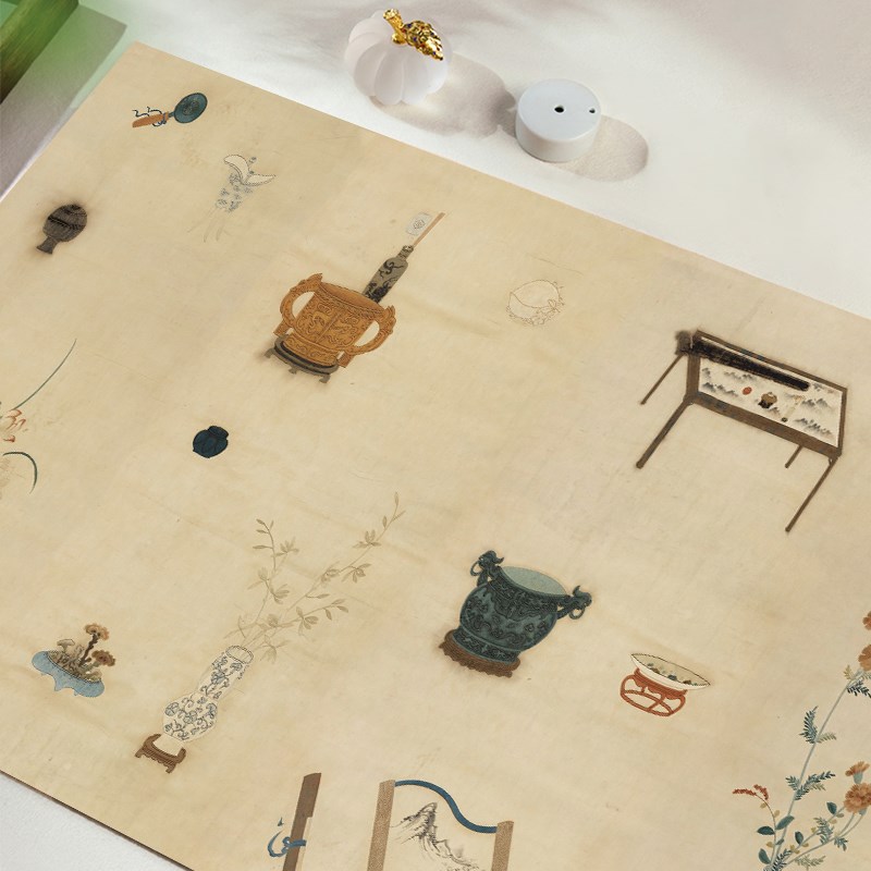景阳阁新款文创缂丝织绣系列彩绘毛毡垫文房四宝创意印花毛毡垫书