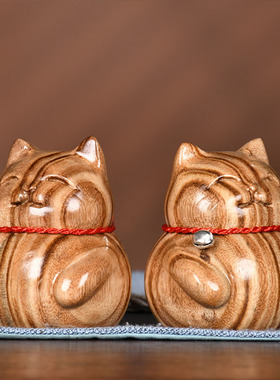 黑檀木雕招财对猫摆件实木雕刻开业送礼品店铺收银台家居发财对猫