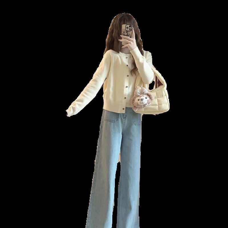 浅色直筒牛仔f裤子女夏季2024新款小众设计感高腰显瘦宽松阔腿长