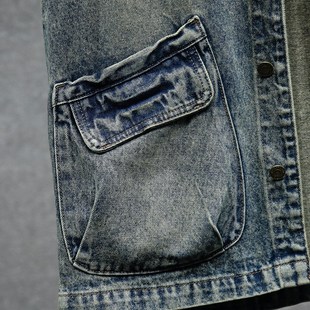 新款 无袖 工装 复古怀旧大码 马夹坎肩背心外套 帅气牛仔马甲男士 春季