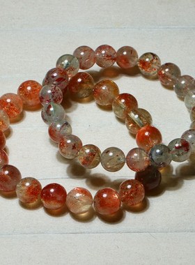 天然阿鲁沙共生水晶手链坦桑尼亚绿柱石金草莓晶手串礼物饰品男女