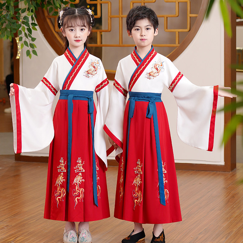 热销儿童汉服男童国学服中国风汉服女童小学生三字经弟子规书童演