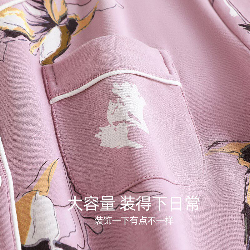 睡衣女士春秋款长袖女款秋季全棉薄款中年妈妈秋冬大码家居服