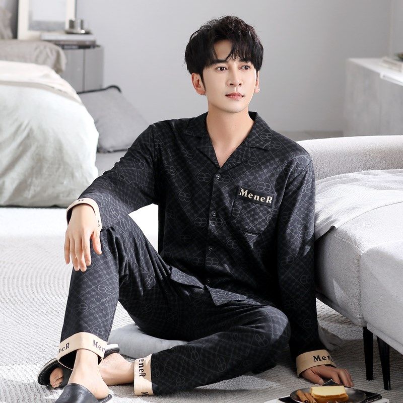 【柔软厚实】男士睡衣长袖春秋季大码中年父亲衬衫家居服套装男款,女士内衣/男士内衣/家居服,睡衣/家居服套装,淘宝优惠券,粉丝福利购,淘宝优惠卷