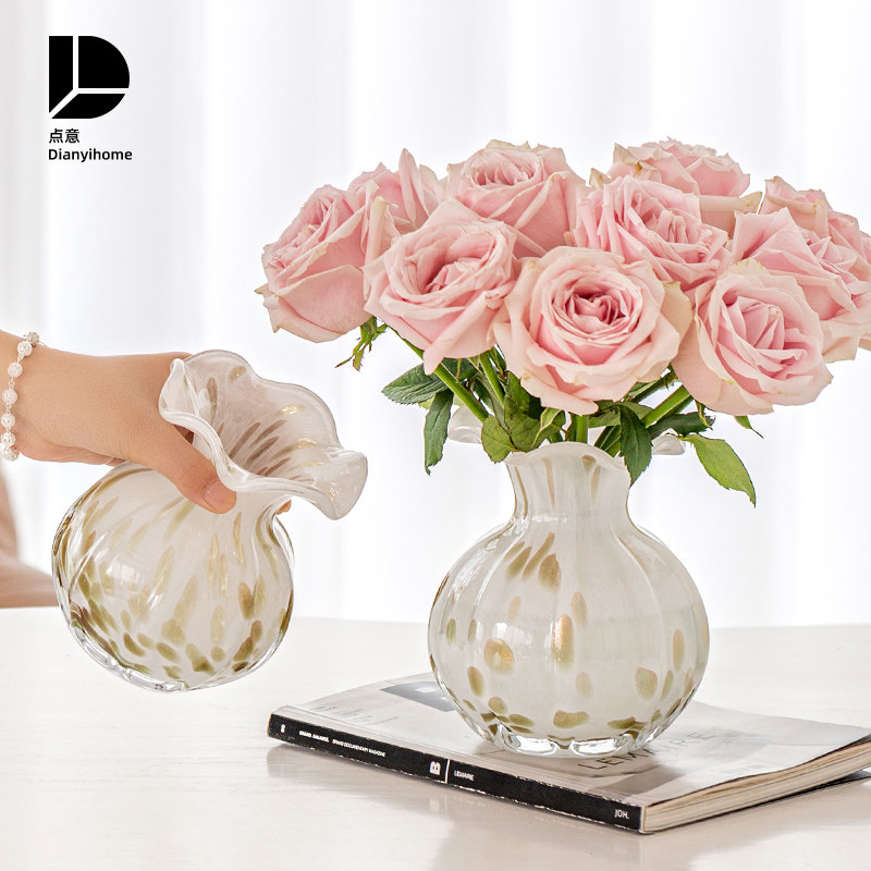 花瓶摆件客厅插花玻璃水养高级感鲜花水培玫瑰轻奢琉璃法式艺术小