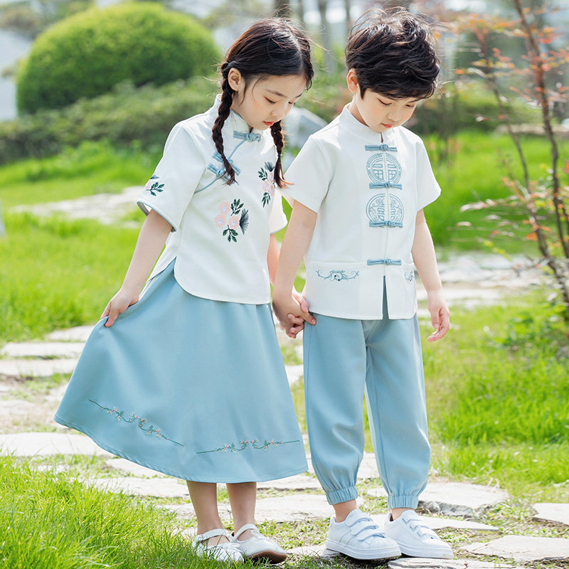 现货儿童汉服男童夏季女童唐装传统中国风K国学服六一演出服毕业