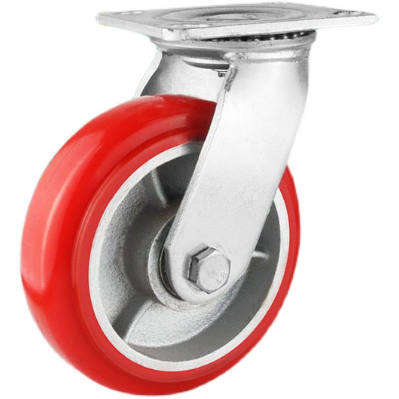 重型铁芯聚氨酯脚轮6寸圆弧万向轮4寸5寸8寸铁芯pu轮工业手推车轮