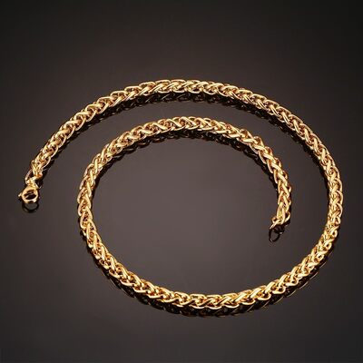 速发推荐Vnox Wheat Chains Necklace for Men Gold Color Stainl