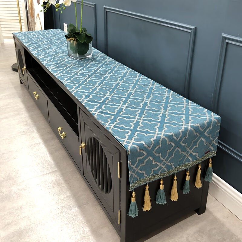 欧式电视柜台布盖布茶几套防尘罩盖巾长条桌旗布艺浅蓝色40*200cm