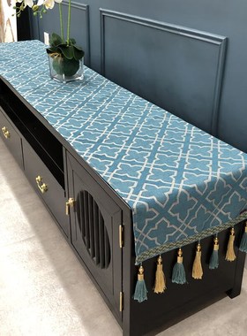 欧式电视柜台布盖布茶几套防尘罩盖巾长条桌旗布艺浅蓝色40*200cm