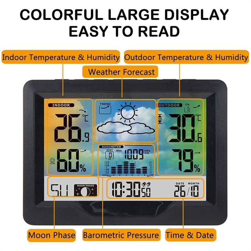 新品Wreless Weather Staton ndoor Outdoor Color Screen Weathe