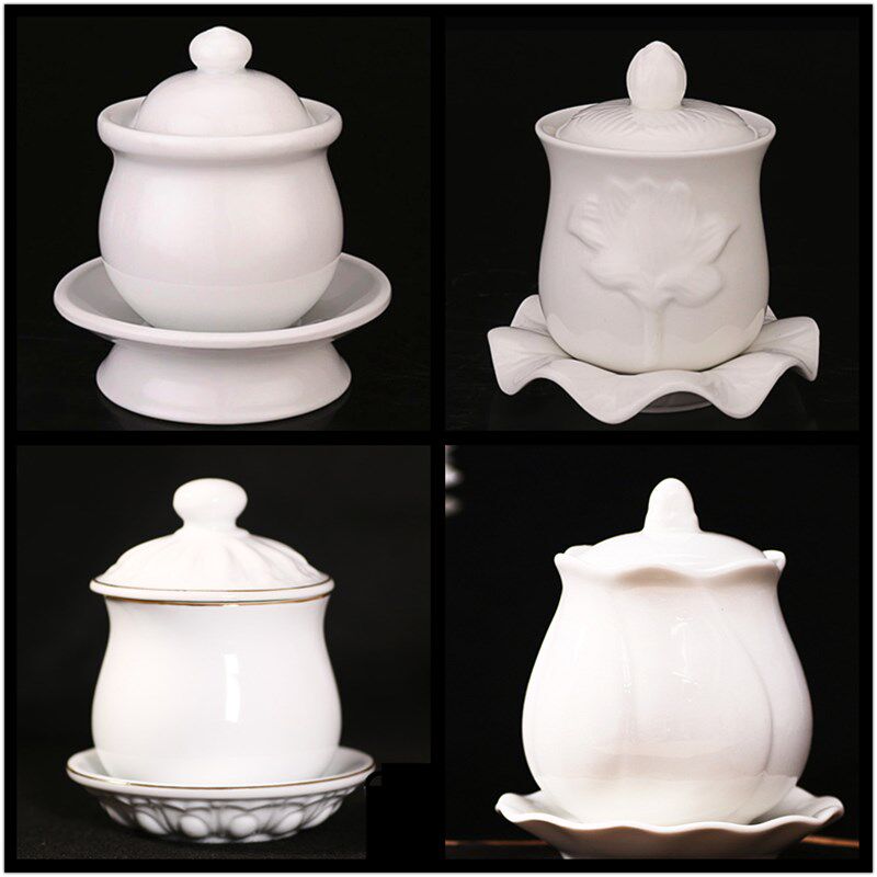 供佛供堂用品纯白陶瓷无字佛瓷杯供水杯大悲水白佛净水杯包邮