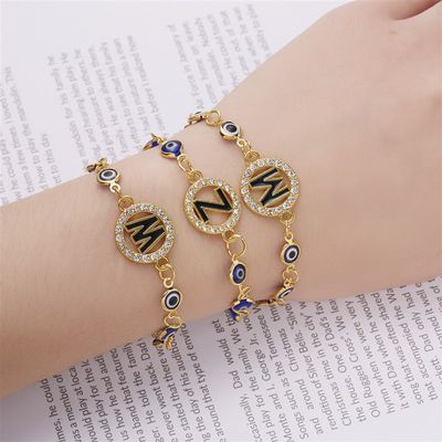 新品Trendy A/C/M/Z Letters Blue Evil Eye Bracelet For Women