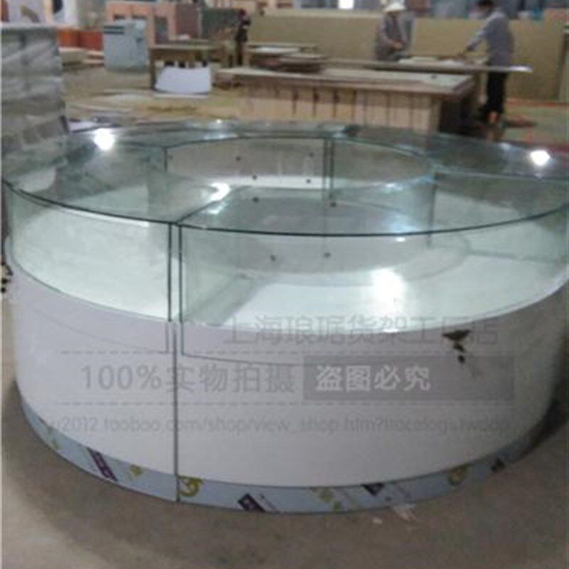 木手机店体验台圆形展示柜台珠宝首饰饰品玉器展示柜弧玻璃展示柜