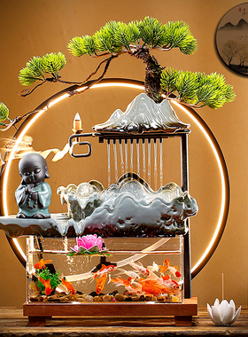 流水摆件鱼缸陶瓷假山创意客A厅办公室桌面循环水生财乔迁礼品