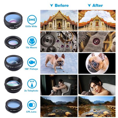 APEXEL 10 in 1 Mobile Phone Lens Kit Fisheye Wide Angle Tele