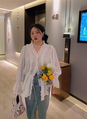 厂家Dazi金大支雪纺衫女2022新E款春夏季时尚洋气超仙薄款白色小